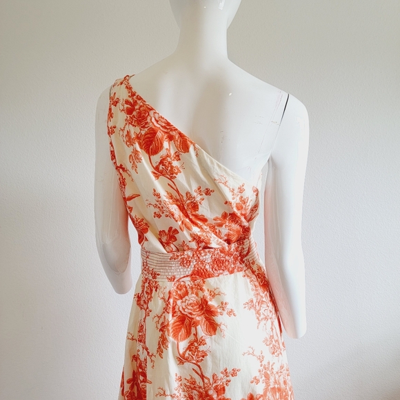 NWOT Zara One Shoulder Lined Belted Tropical Orange Print Midi Dress Sz XL - Picture 3 of 9